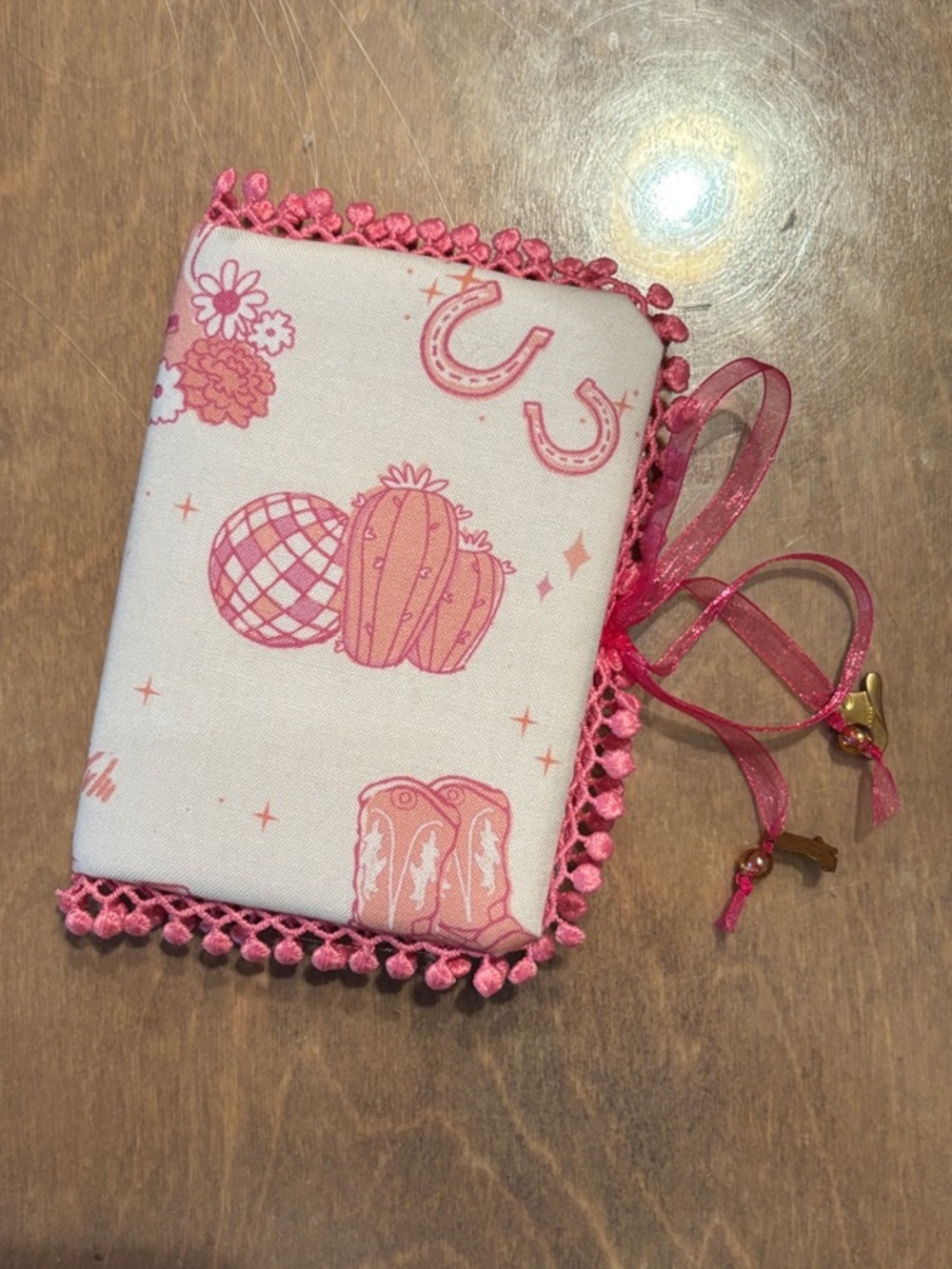Handmade Cowgirl Fabric Covered Journal w/ Tie & Embellishments 60 Pages Lined